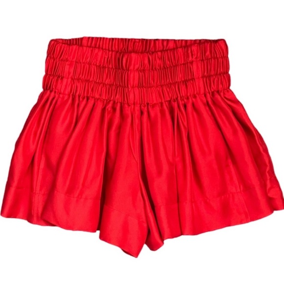 BYCHANCE • Red Silk Julie Swing Shorts Pockets - Picture 3 of 7